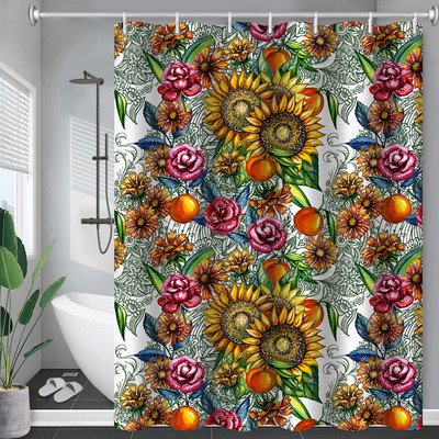 Boho cvjetna dugačka zavjesa za tuš kupaonica s otisnutim cvjetovima Izdržljiva vodootporna tkanina za zavjese s kukama Krevet Kupatilo Cortina Ducha