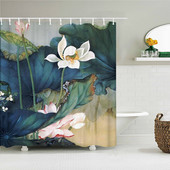 Kineski Lotus 3d zavjese za tuširanje s kukama Vodootporna tkanina Prekrasni cvjetovi otisnuti Kupaonska zavjesa Dekoracija ekrana za kadu