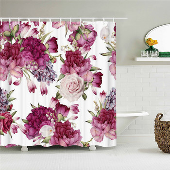 Китайски лотос 3d завеси за душ с куки Водоустойчива тъкан Красиви цветя щампована завеса за баня Декор на екрана за вана