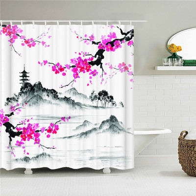 Kineski Lotus 3d zavjese za tuširanje s kukama Vodootporna tkanina Prekrasni cvjetovi otisnuti Kupaonska zavjesa Dekoracija ekrana za kadu