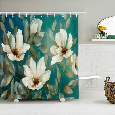 Kineski Lotus 3d zavjese za tuširanje s kukama Vodootporna tkanina Prekrasni cvjetovi otisnuti Kupaonska zavjesa Dekoracija ekrana za kadu