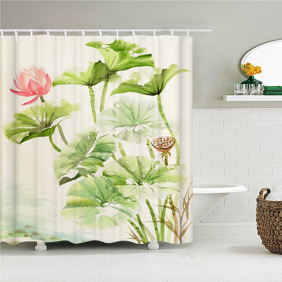 Kineski Lotus 3d zavjese za tuširanje s kukama Vodootporna tkanina Prekrasni cvjetovi otisnuti Kupaonska zavjesa Dekoracija ekrana za kadu