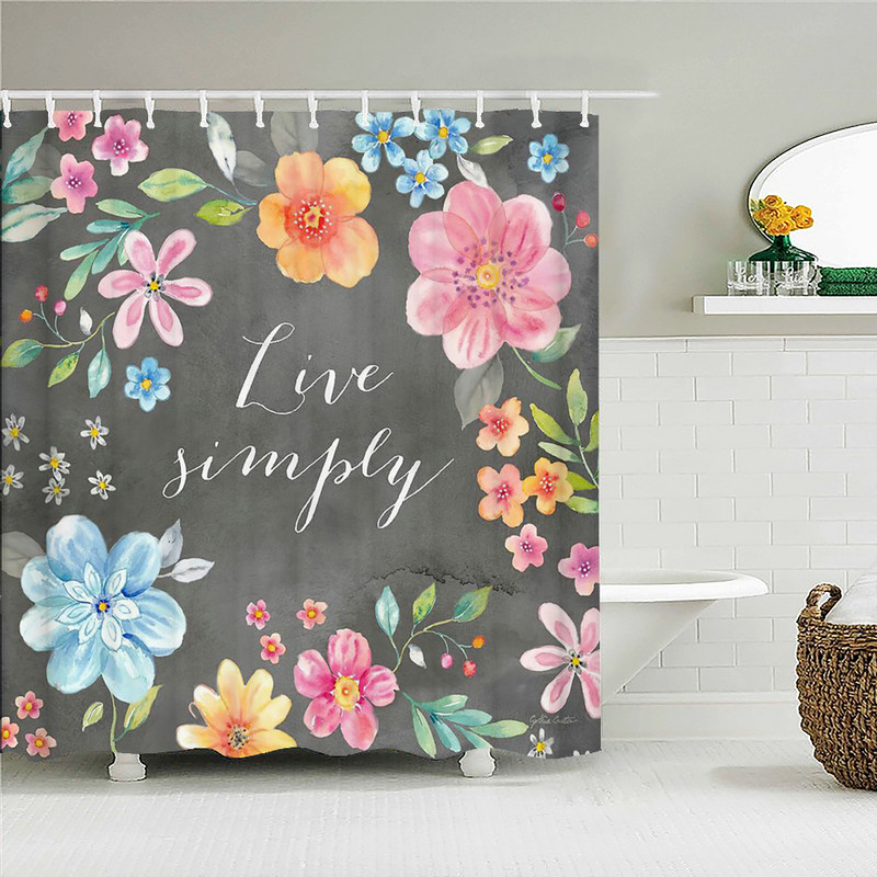 Kineski Lotus 3d zavjese za tuširanje s kukama Vodootporna tkanina Prekrasni cvjetovi otisnuti Kupaonska zavjesa Dekoracija ekrana za kadu