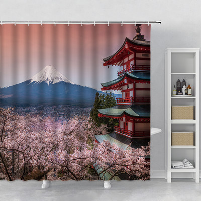 Rozā sakuras ziedi dušas aizkari japāņu ķiršu ziedi koki ziedi zemniecisks dārzs ainava auduma apdruka vannas istabas dekors