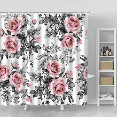 Rozā sakuras ziedi dušas aizkari japāņu ķiršu ziedi koki ziedi zemniecisks dārzs ainava auduma apdruka vannas istabas dekors