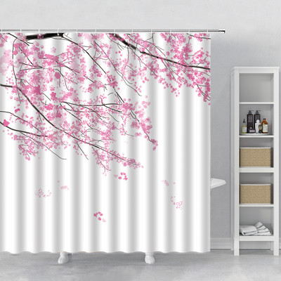Rozā sakuras ziedi dušas aizkari japāņu ķiršu ziedi koki ziedi zemniecisks dārzs ainava auduma apdruka vannas istabas dekors