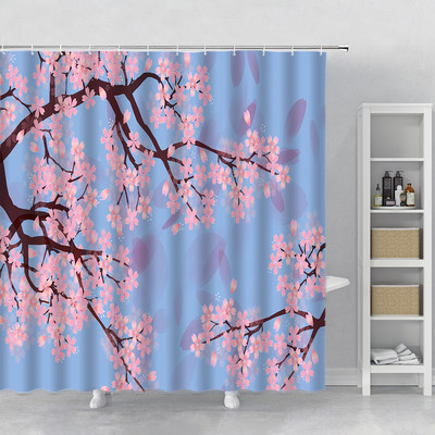 Rozā sakuras ziedi dušas aizkari japāņu ķiršu ziedi koki ziedi zemniecisks dārzs ainava auduma apdruka vannas istabas dekors