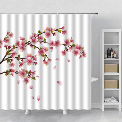 Rozā sakuras ziedi dušas aizkari japāņu ķiršu ziedi koki ziedi zemniecisks dārzs ainava auduma apdruka vannas istabas dekors