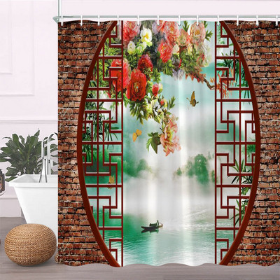 Rozā sakuras ziedi dušas aizkari japāņu ķiršu ziedi koki ziedi zemniecisks dārzs ainava auduma apdruka vannas istabas dekors