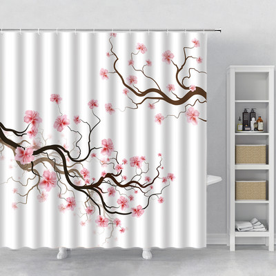 Rozā sakuras ziedi dušas aizkari japāņu ķiršu ziedi koki ziedi zemniecisks dārzs ainava auduma apdruka vannas istabas dekors