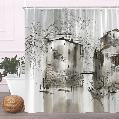 Rozā sakuras ziedi dušas aizkari japāņu ķiršu ziedi koki ziedi zemniecisks dārzs ainava auduma apdruka vannas istabas dekors