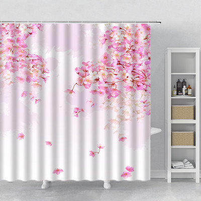 Rozā sakuras ziedi dušas aizkari japāņu ķiršu ziedi koki ziedi zemniecisks dārzs ainava auduma apdruka vannas istabas dekors