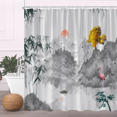 Rozā sakuras ziedi dušas aizkari japāņu ķiršu ziedi koki ziedi zemniecisks dārzs ainava auduma apdruka vannas istabas dekors