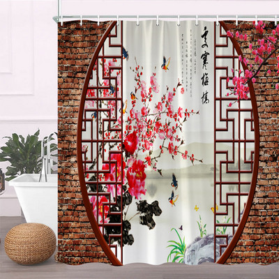 Rozā sakuras ziedi dušas aizkari japāņu ķiršu ziedi koki ziedi zemniecisks dārzs ainava auduma apdruka vannas istabas dekors
