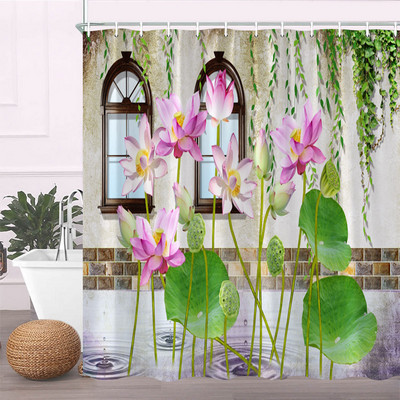 Rozā sakuras ziedi dušas aizkari japāņu ķiršu ziedi koki ziedi zemniecisks dārzs ainava auduma apdruka vannas istabas dekors