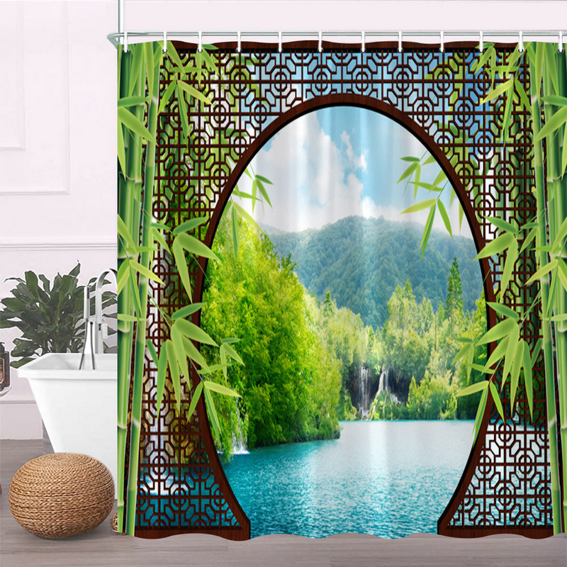 Rozā sakuras ziedi dušas aizkari japāņu ķiršu ziedi koki ziedi zemniecisks dārzs ainava auduma apdruka vannas istabas dekors