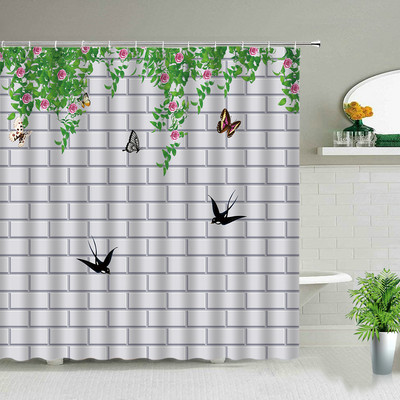 Proljetni cvjetni botanički krajolik vinove loze Dekoracija doma Zavjesa za tuš Boemska kupaonska vodootporna zavjesa s kukama Cortina De Baño