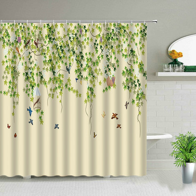 Proljetni cvjetni botanički krajolik vinove loze Dekoracija doma Zavjesa za tuš Boemska kupaonska vodootporna zavjesa s kukama Cortina De Baño