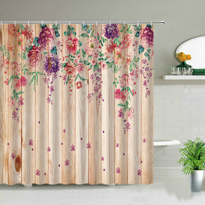 Proljetni cvjetni botanički krajolik vinove loze Dekoracija doma Zavjesa za tuš Boemska kupaonska vodootporna zavjesa s kukama Cortina De Baño