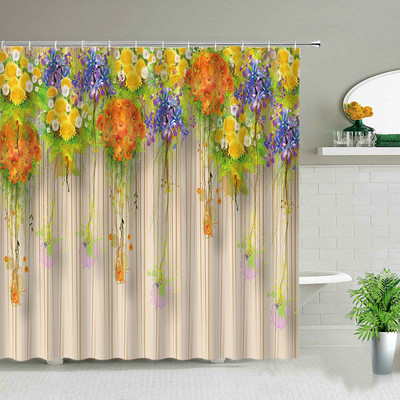 Proljetni cvjetni botanički krajolik vinove loze Dekoracija doma Zavjesa za tuš Boemska kupaonska vodootporna zavjesa s kukama Cortina De Baño