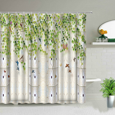 Proljetni cvjetni botanički krajolik vinove loze Dekoracija doma Zavjesa za tuš Boemska kupaonska vodootporna zavjesa s kukama Cortina De Baño