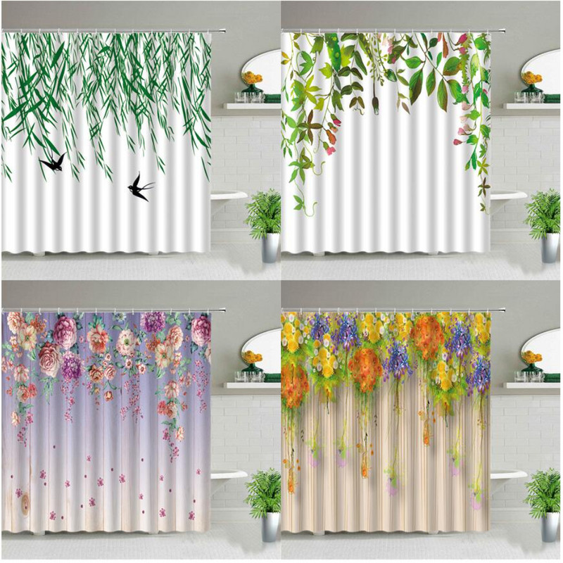 Proljetni cvjetni botanički krajolik vinove loze Dekoracija doma Zavjesa za tuš Boemska kupaonska vodootporna zavjesa s kukama Cortina De Baño