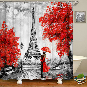 Κουρτίνα μπάνιου Paris Tower Ρομαντική Διακόσμηση για την Ημέρα του Αγίου Βαλεντίνου Δημιουργική διακόσμηση σπιτιού Αδιάβροχη κουρτίνα με γάντζους Cortina