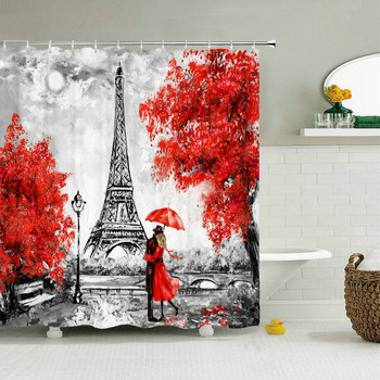 Κουρτίνα μπάνιου Paris Tower Ρομαντική Διακόσμηση για την Ημέρα του Αγίου Βαλεντίνου Δημιουργική διακόσμηση σπιτιού Αδιάβροχη κουρτίνα με γάντζους Cortina