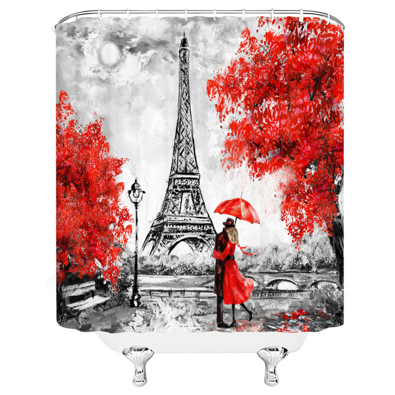 Paris Tower Zavjesa za tuš Romantična ulična dekoracija za Valentinovo Kreativni kućni dekor Vodootporna zavjesa s kukama Cortina