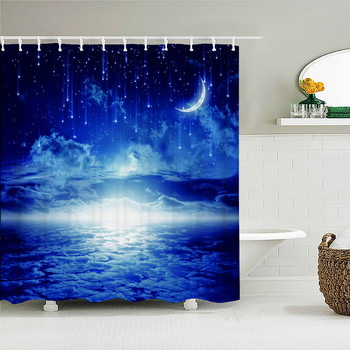 Night Starry Sky Moon Earth Ντους Κουρτίνα Ντους Κουρτίνα Space Universe Αδιάβροχες Κουρτίνες μπάνιου Σπίτι Διακόσμηση Μπάνιου Baño