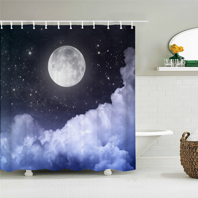 Nakts zvaigžņotā debess Mēness Zemes dušas aizkaru dekors Aizkaru telpa Visums Ūdensizturīgi dušas aizkari Mājas vannas istabas dekors Baño
