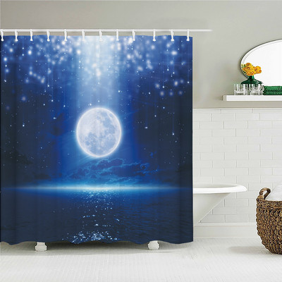 Nakts zvaigžņotā debess Mēness Zemes dušas aizkaru dekors Aizkaru telpa Visums Ūdensizturīgi dušas aizkari Mājas vannas istabas dekors Baño