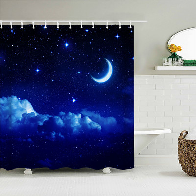 Nakts zvaigžņotā debess Mēness Zemes dušas aizkaru dekors Aizkaru telpa Visums Ūdensizturīgi dušas aizkari Mājas vannas istabas dekors Baño