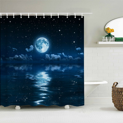 Nakts zvaigžņotā debess Mēness Zemes dušas aizkaru dekors Aizkaru telpa Visums Ūdensizturīgi dušas aizkari Mājas vannas istabas dekors Baño