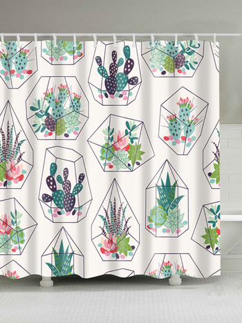 Флорални завеси за душ Кактус Цвете Растение Завеса за баня 10 с куки Завеса от полиестерен плат за декорация на баня Cortina Ducha