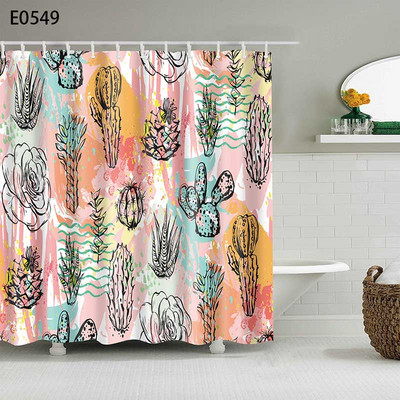 Cvjetne zavjese za tuširanje Cvjetna biljka kaktusa Zavjesa za kupaonicu 10 s kukama Zavjesa od poliesterske tkanine za uređenje kupaonice Cortina Ducha