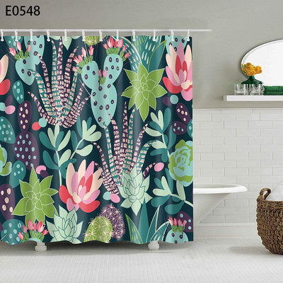 Cvjetne zavjese za tuširanje Cvjetna biljka kaktusa Zavjesa za kupaonicu 10 s kukama Zavjesa od poliesterske tkanine za uređenje kupaonice Cortina Ducha
