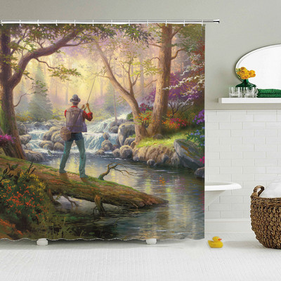 Vintage europska zavjesa za tuširanje s cvjetnim uzorkom Uređenje doma u zapadnom stilu Kupaonska vodootporna zavjesa Pregrada za kadu Cortina Baño