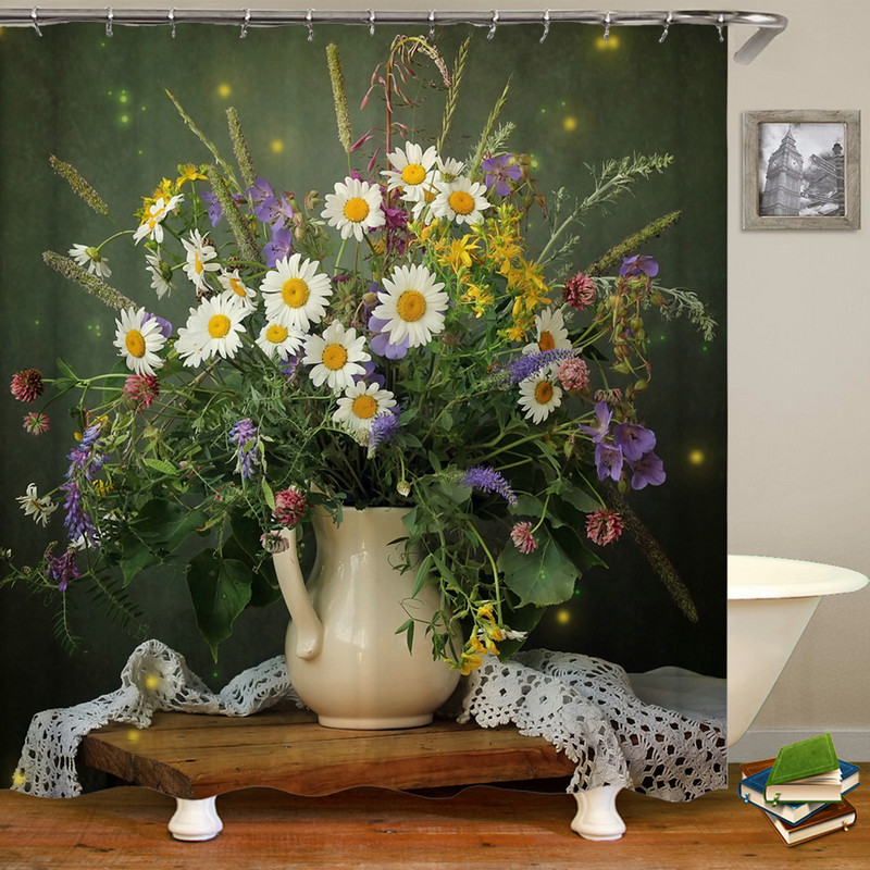 Vintage europska zavjesa za tuširanje s cvjetnim uzorkom Uređenje doma u zapadnom stilu Kupaonska vodootporna zavjesa Pregrada za kadu Cortina Baño