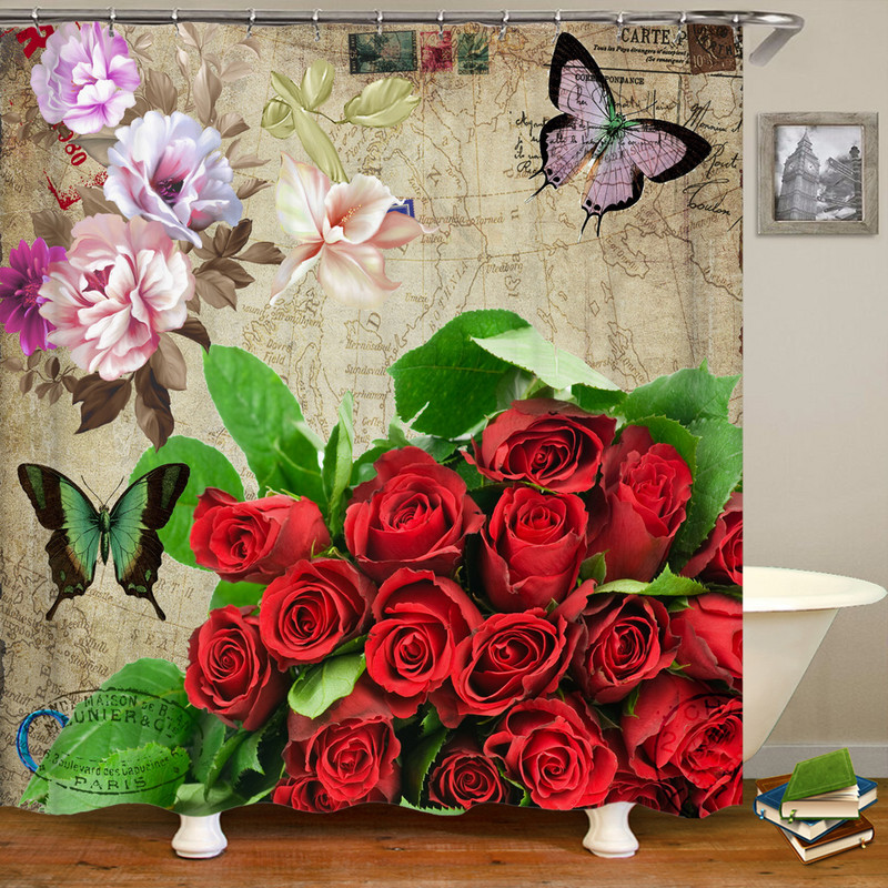 Vintage europska zavjesa za tuširanje s cvjetnim uzorkom Uređenje doma u zapadnom stilu Kupaonska vodootporna zavjesa Pregrada za kadu Cortina Baño