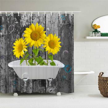 Μπλε λουλουδιές κουρτίνες μπάνιου με 3D εκτύπωση Sunflower αδιάβροχη πολυεστερική κουρτίνα μπάνιου Διακόσμηση σπιτιού Αξεσουάρ μπάνιου Κουρτίνες Cortina
