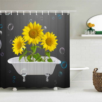 Μπλε λουλουδιές κουρτίνες μπάνιου με 3D εκτύπωση Sunflower αδιάβροχη πολυεστερική κουρτίνα μπάνιου Διακόσμηση σπιτιού Αξεσουάρ μπάνιου Κουρτίνες Cortina