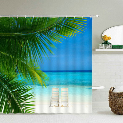Pejzaž morske plaže Zavjesa za tuširanje 3D palme Setovi kupaonskog pribora Vodootporna tkanina Zastor za kadu Zavjese za uređenje doma