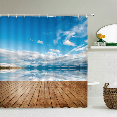 Pejzaž morske plaže Zavjesa za tuširanje 3D palme Setovi kupaonskog pribora Vodootporna tkanina Zastor za kadu Zavjese za uređenje doma