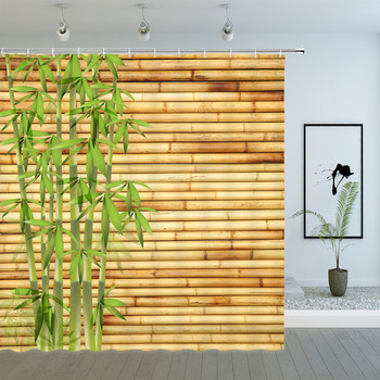 Зелени бамбукови завеси за душ Пролетни растителни пейзажи Птица Пеперуда Кои Модел на листа Дзен Градина Декорация на баня Комплект завеси от плат