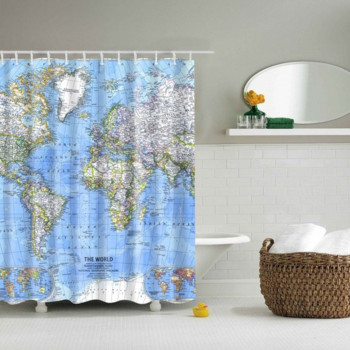 Κουρτίνα μπάνιου με μοτίβο παγκόσμιου χάρτη Κουρτίνα μπάνιου μονότυπη αδιάβροχη για διακόσμηση μπάνιου Κουρτίνες μπάνιου Κουρτίνες μπάνιου