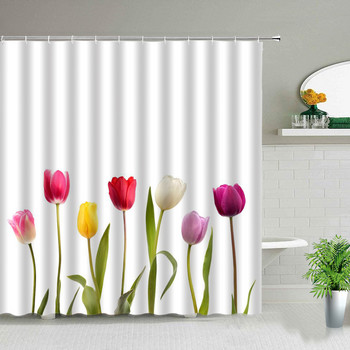 Σετ λουλουδιών κουρτίνες μπάνιου Tulip Floral φύλλα πεταλούδα φυτό Ζώο Κήπος διακόσμηση μπάνιου Κουρτίνες μπάνιου Αξεσουάρ Σκι