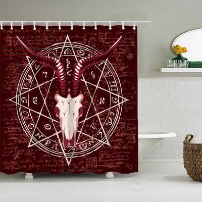 Crna nordijska zavjesa za tuširanje, Vikinški čarobni kompas Krug Rune Zmajevi Tattoo Dekoracija kupaonice s kukom Vodootporna zavjesa za kadu