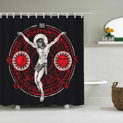 Crna nordijska zavjesa za tuširanje, Vikinški čarobni kompas Krug Rune Zmajevi Tattoo Dekoracija kupaonice s kukom Vodootporna zavjesa za kadu