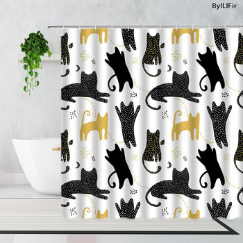 Сладко куче котка черен бял забавен модел на домашен любимец карикатура животни плат завеса за душ полиестер водоустойчиви детски завеси за баня